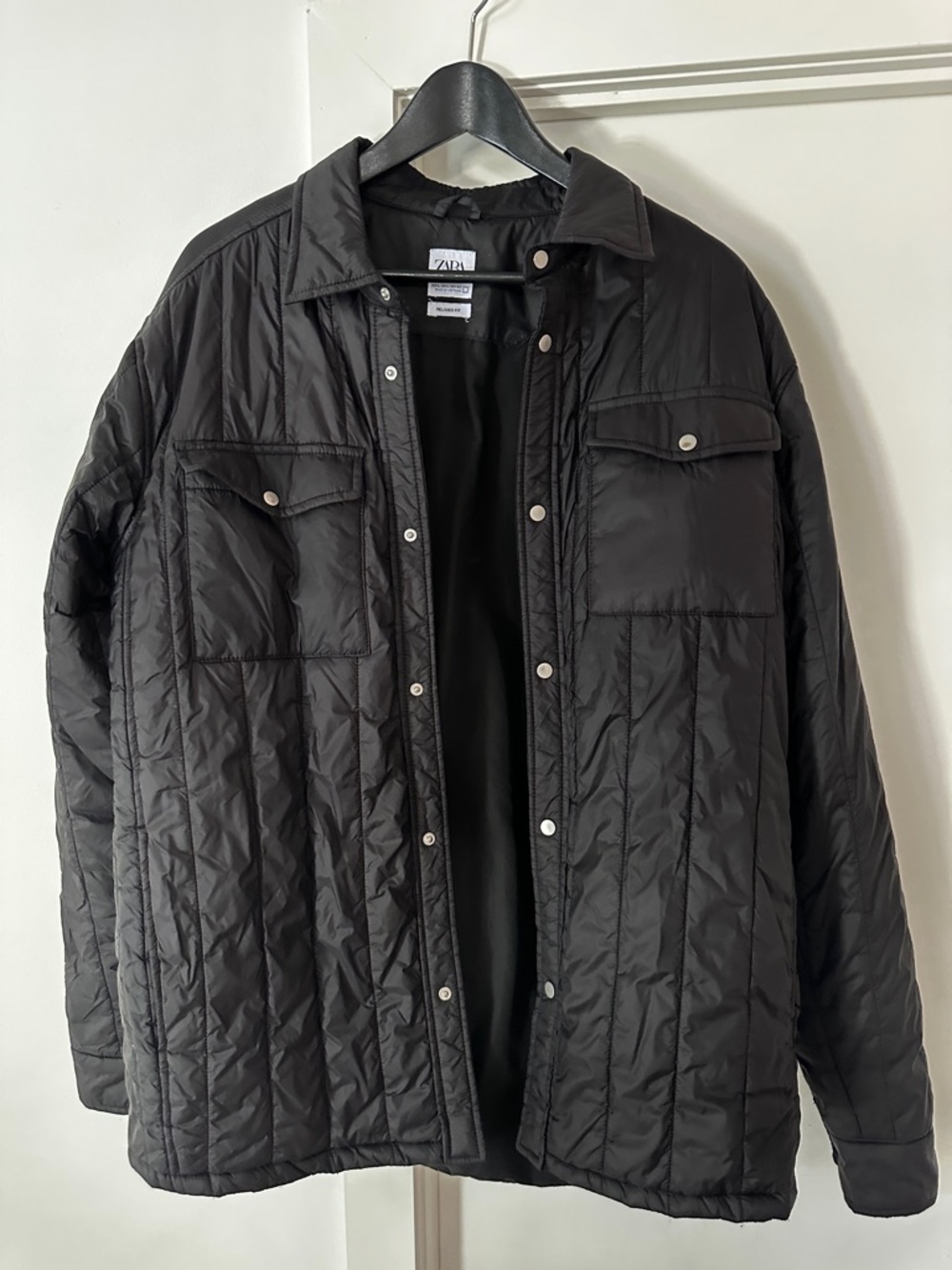 Zara Black Quilted Lightweight Shirt Jacket
